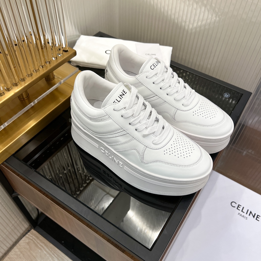 Celine Block Sneakers With Wedge Outsole In Clafskin    - FashionPlug