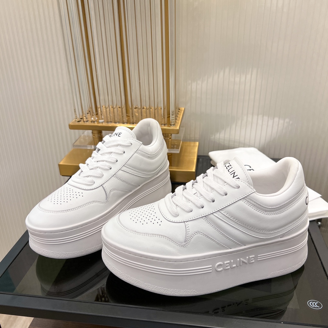 Celine Block Sneakers With Wedge Outsole In Clafskin    - FashionPlug