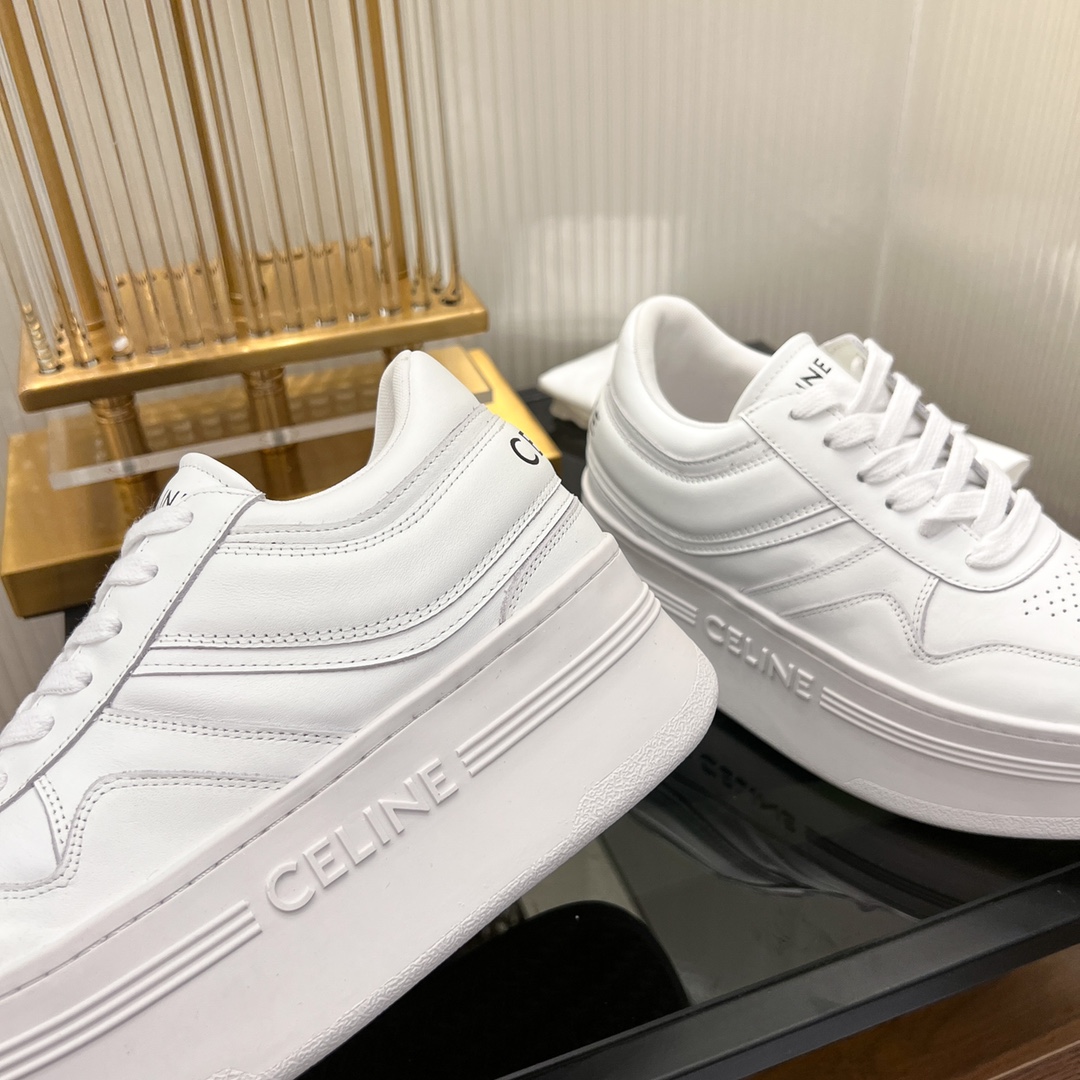 Celine Block Sneakers With Wedge Outsole In Clafskin    - FashionPlug