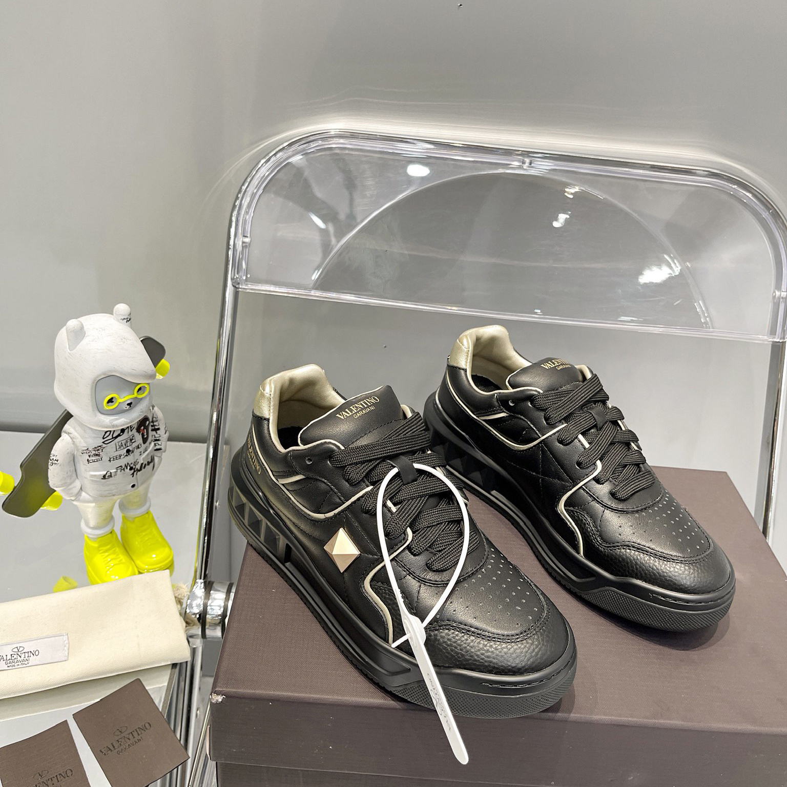 Valenti  One Stud Low-Top Calfskin Sneaker - FashionPlug