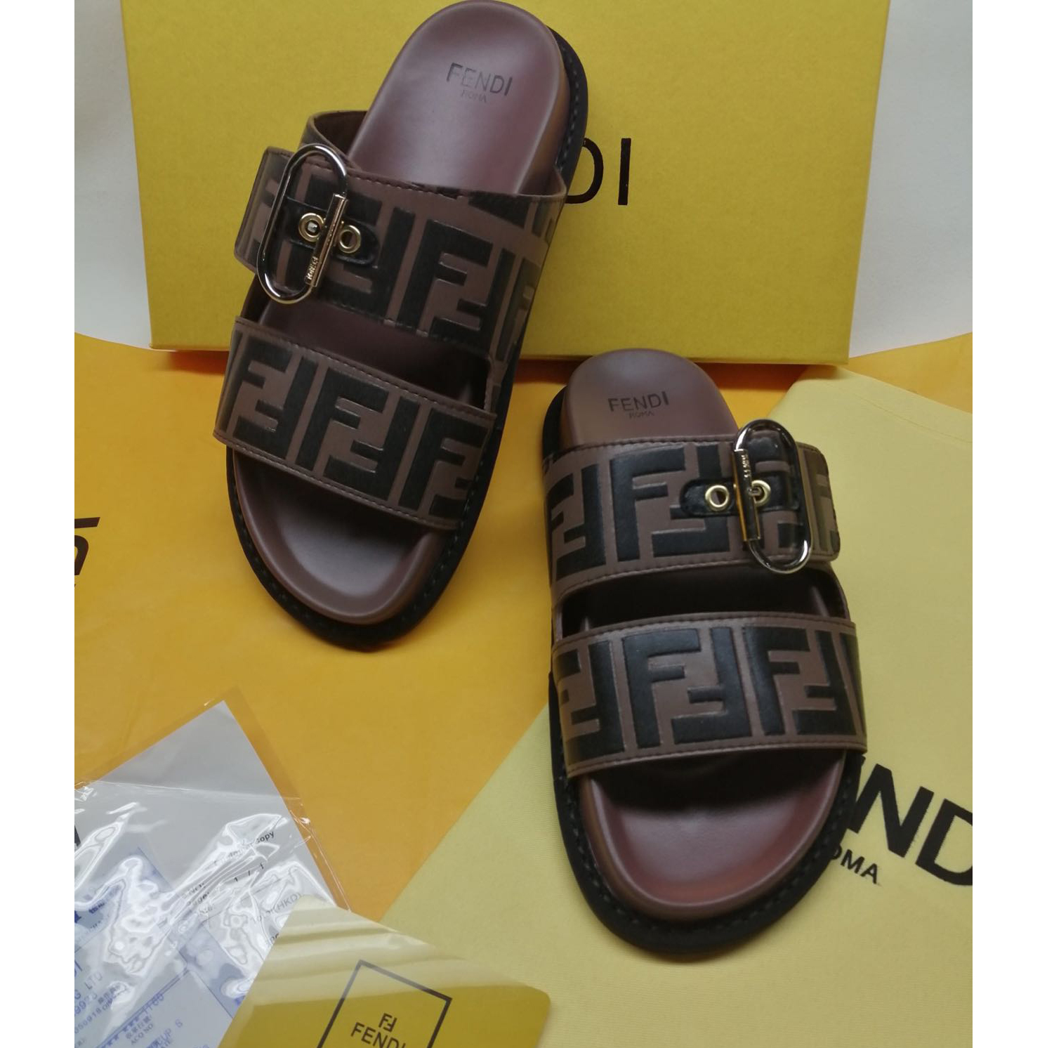 Fendi Multicolor Leather Slides(Brown) - FashionPlug