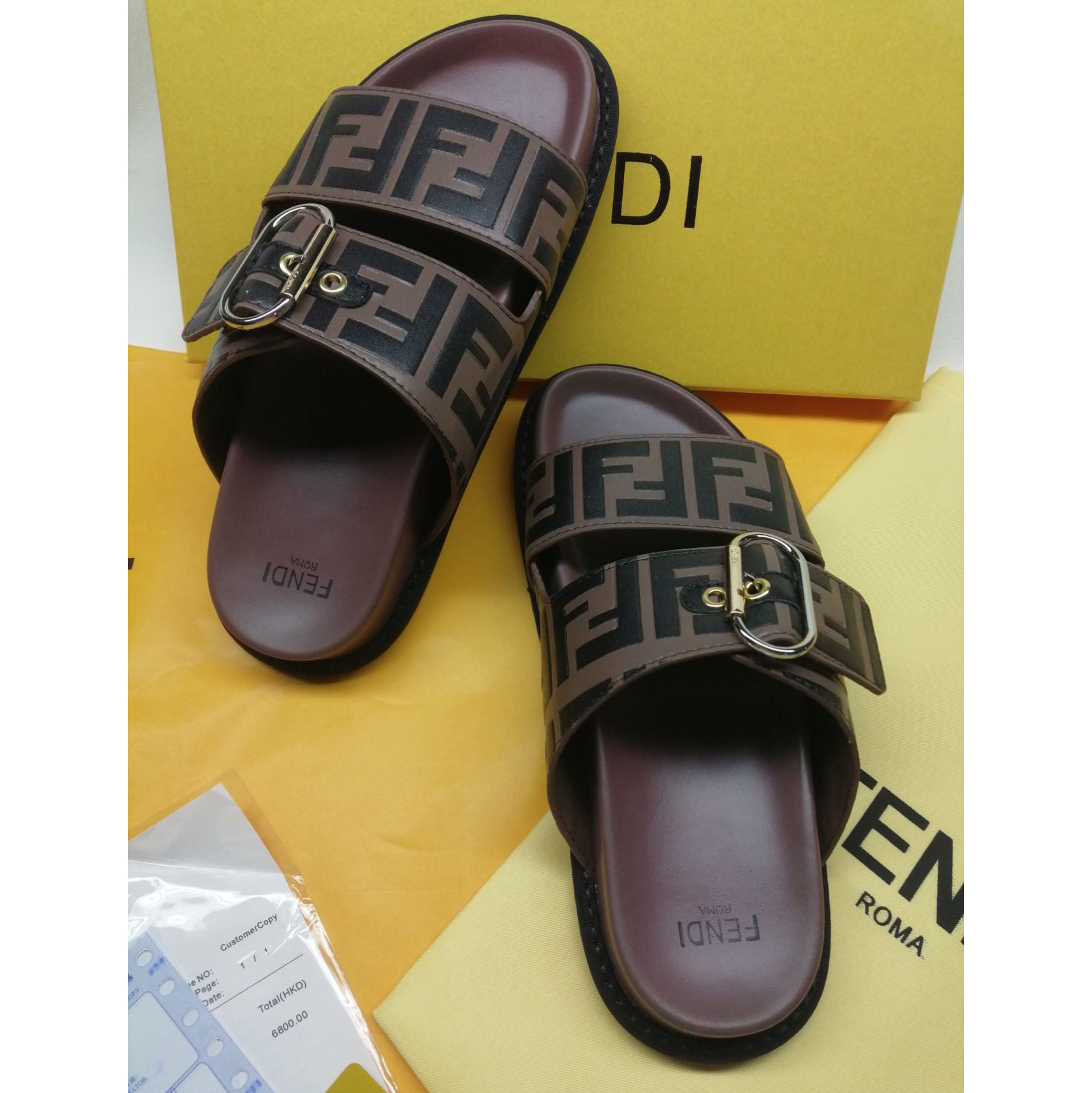 Fendi Multicolor Leather Slides(Brown) - FashionPlug