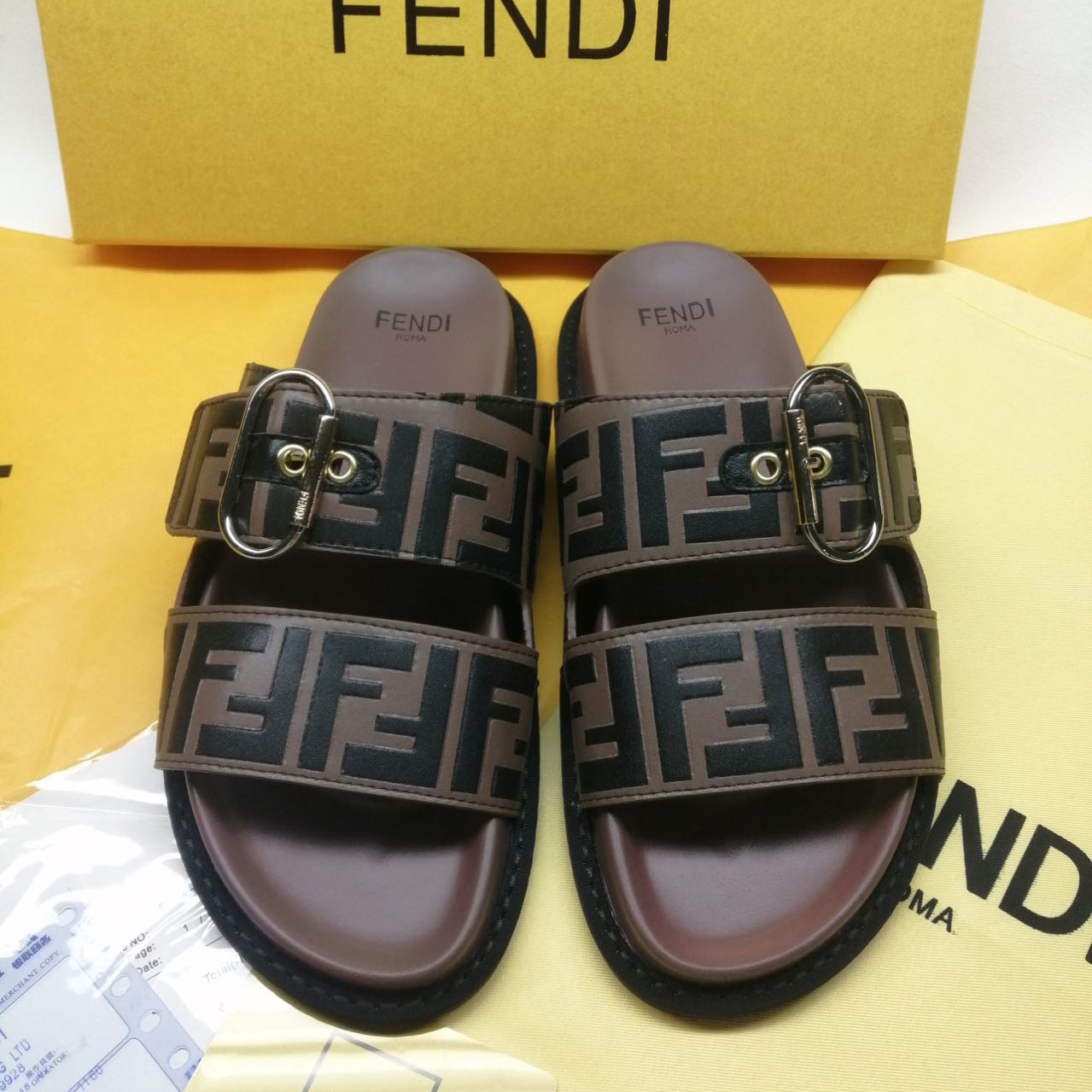 Fendi Multicolor Leather Slides(Brown) - FashionPlug