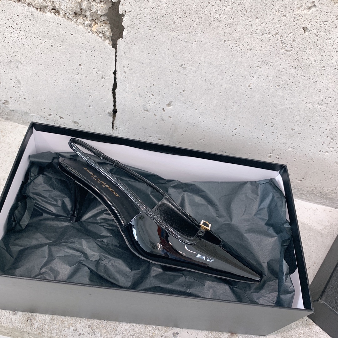 Saint Laurent Blade Slingback Pumps In Patent Leather - FashionPlug