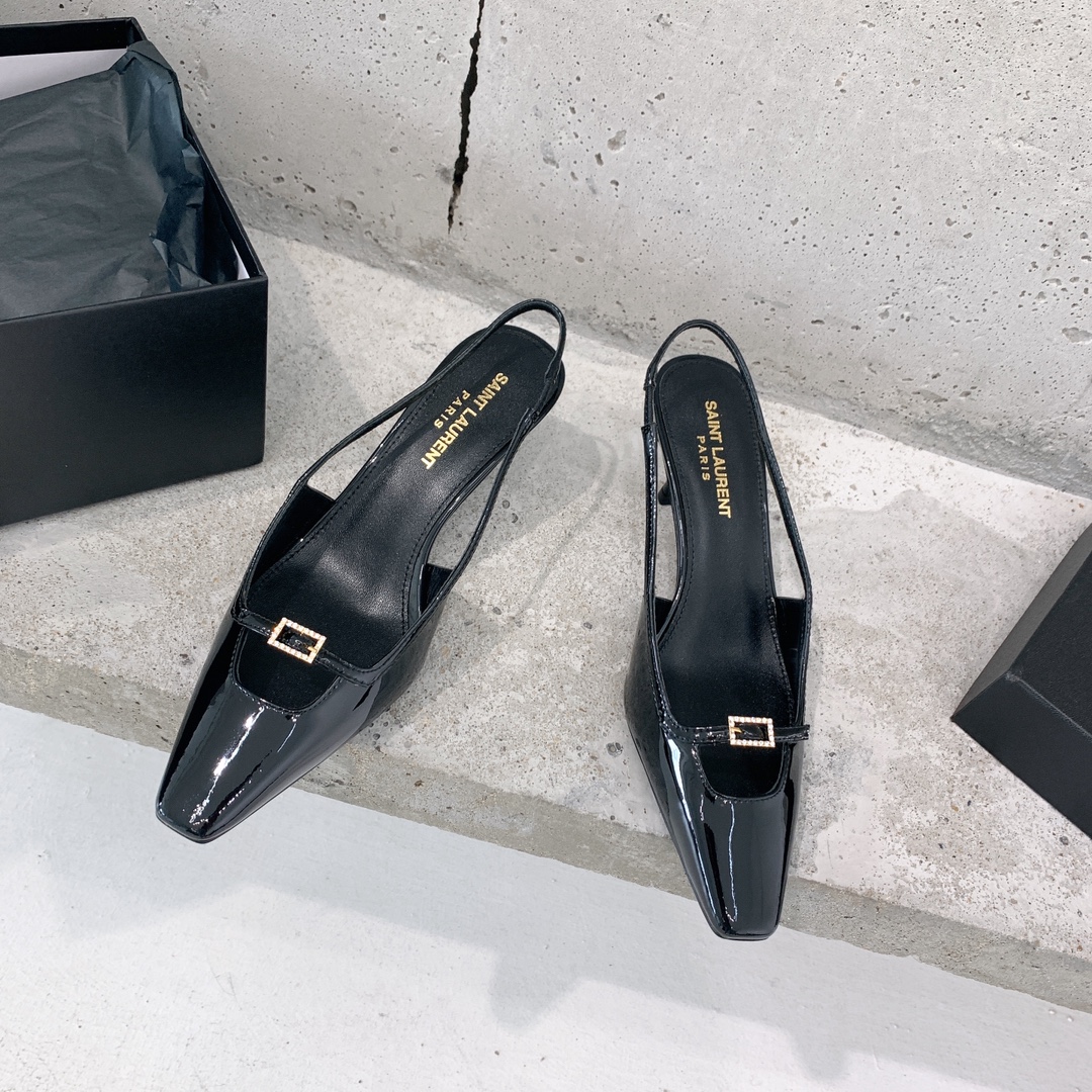 Saint Laurent Blade Slingback Pumps In Patent Leather - FashionPlug