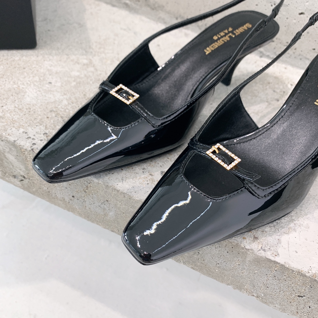 Saint Laurent Blade Slingback Pumps In Patent Leather - FashionPlug