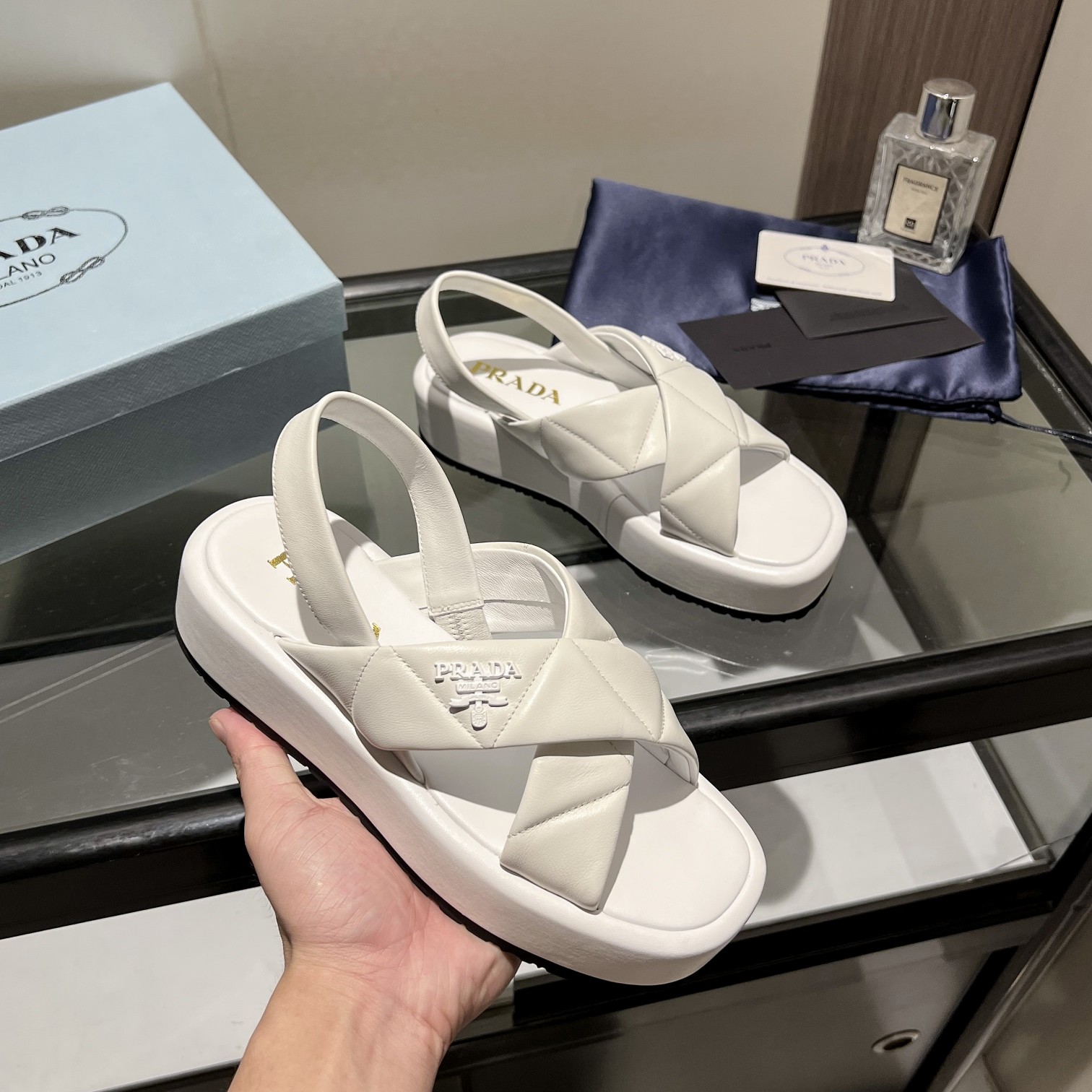 Prada Quilted Nappa Leather Flatform Sandals - FashionPlug
