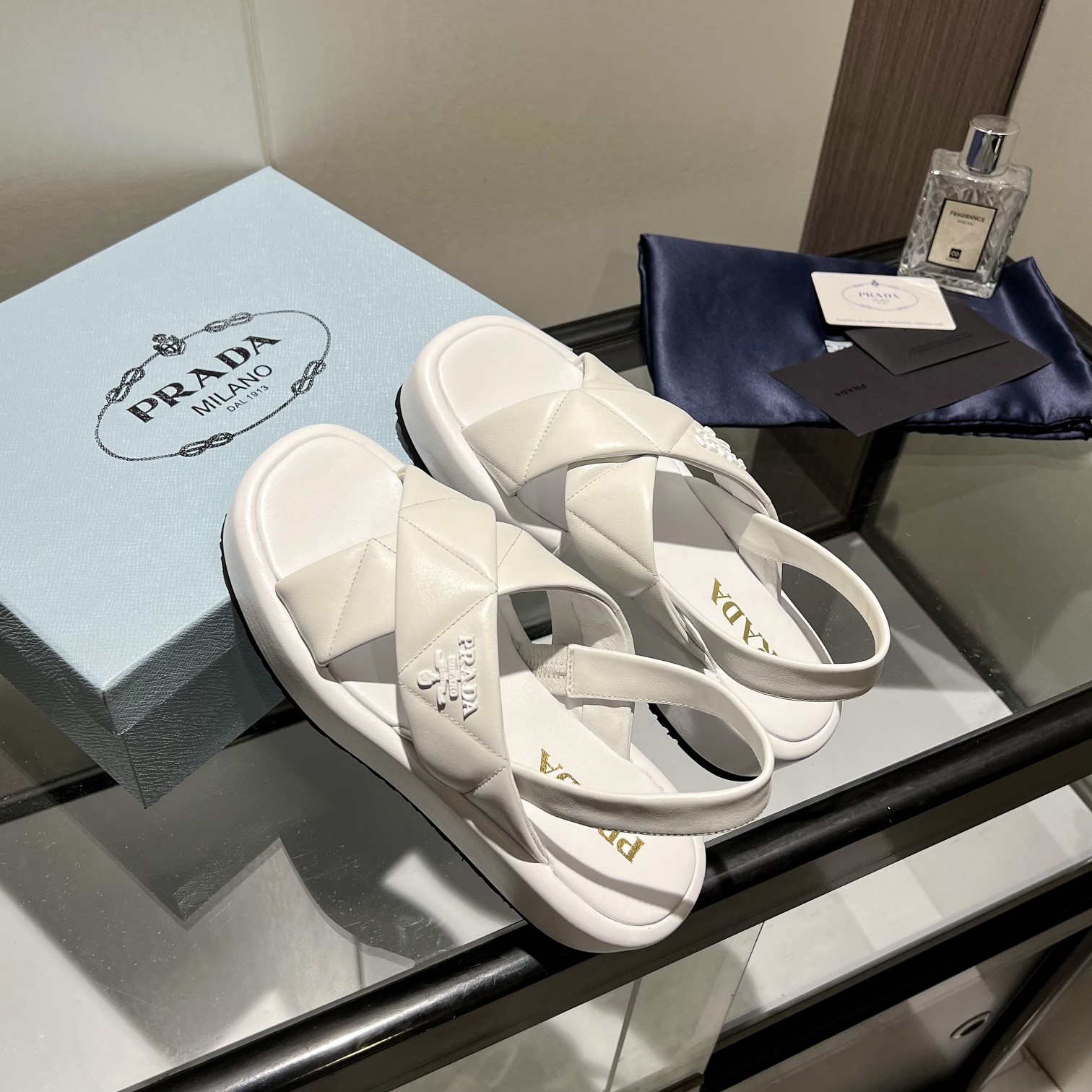 Prada Quilted Nappa Leather Flatform Sandals - FashionPlug