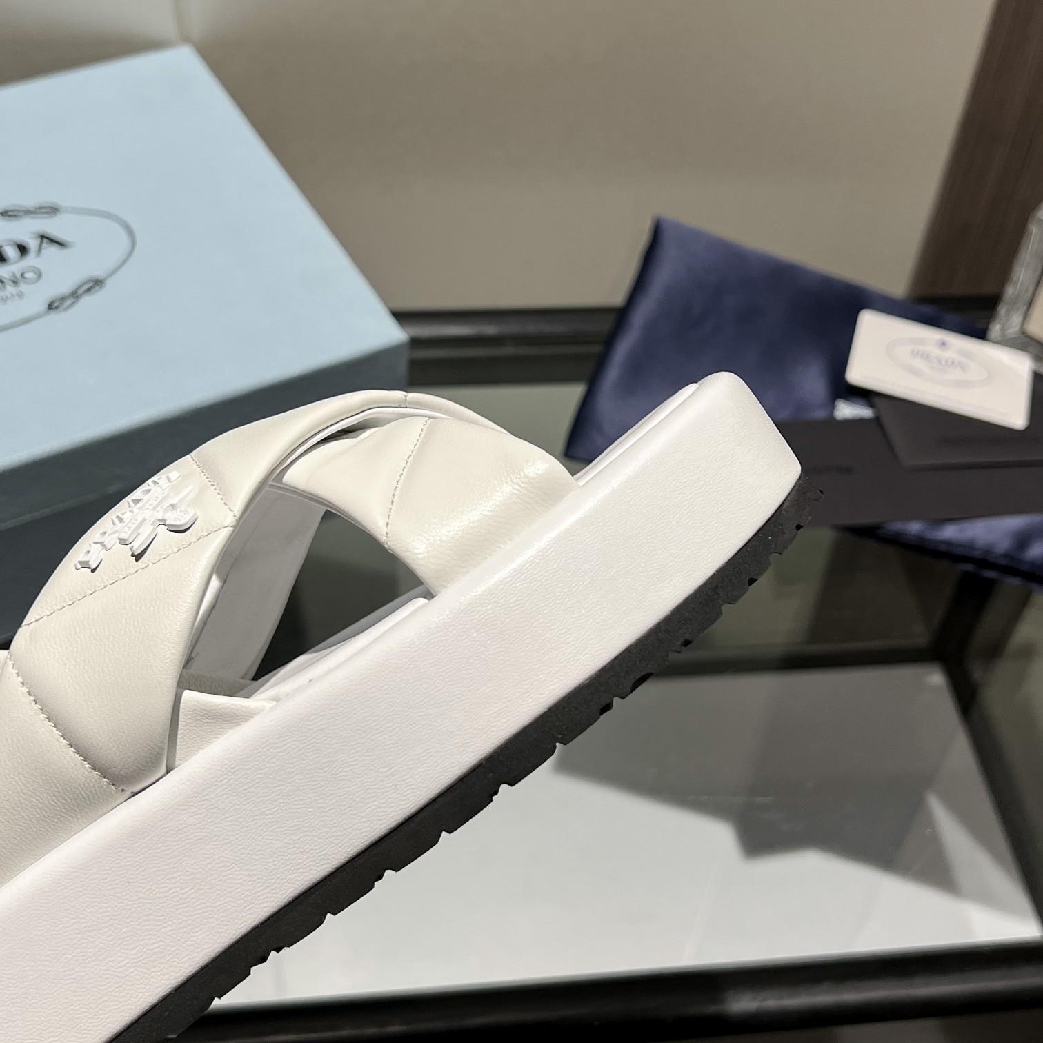 Prada Quilted Nappa Leather Flatform Sandals - FashionPlug