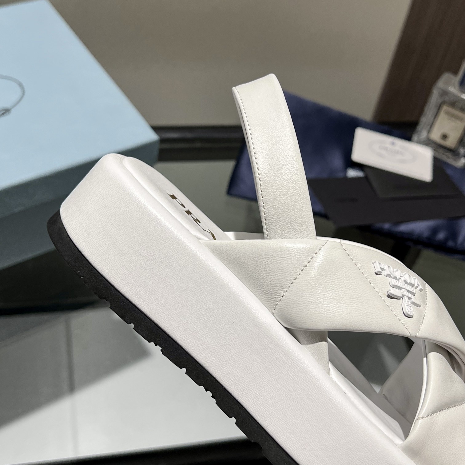 Prada Quilted Nappa Leather Flatform Sandals - FashionPlug