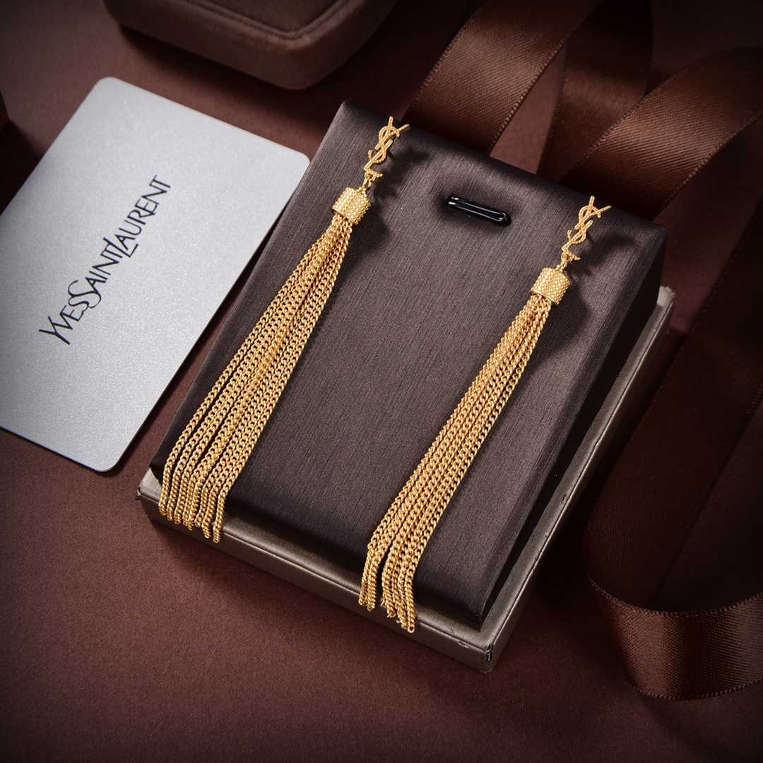 Saint Laurent Loulou Earrings With Chain Tassels In Light Gold-Colored Brass - FashionPlug