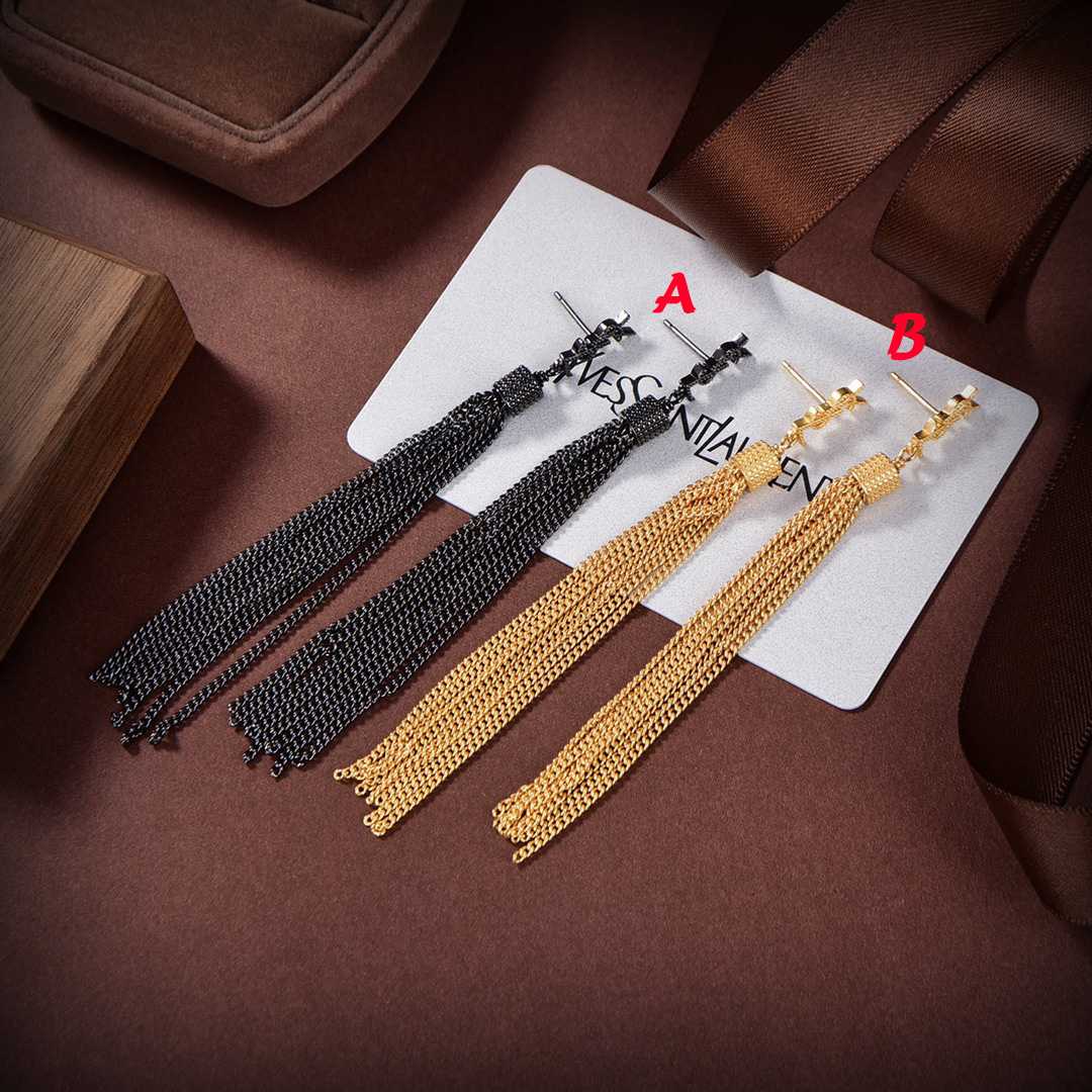 Saint Laurent Loulou Earrings With Chain Tassels In Light Gold-Colored Brass - FashionPlug