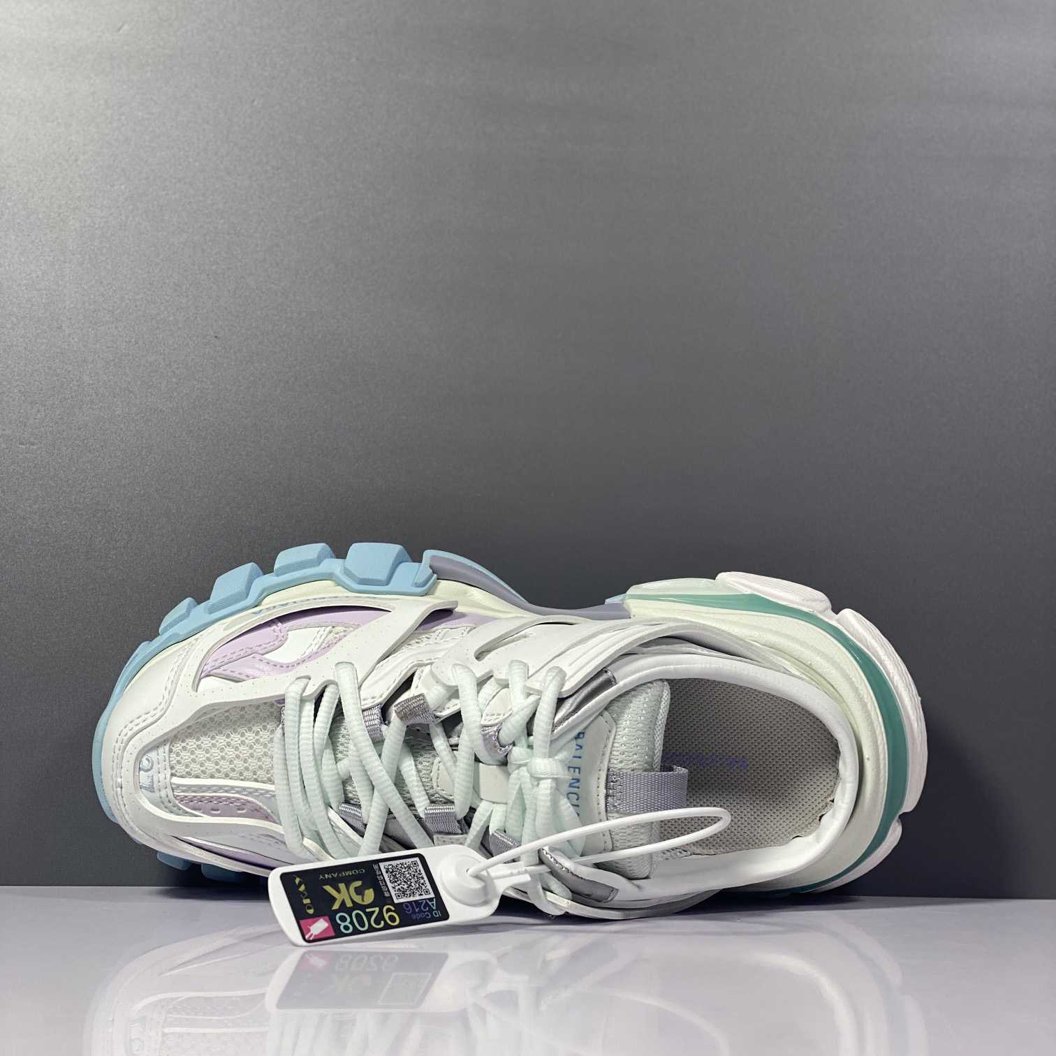 Balenciaga Track Mule In White, Light Blue And Light Pink Mesh And Nylon - FashionPlug