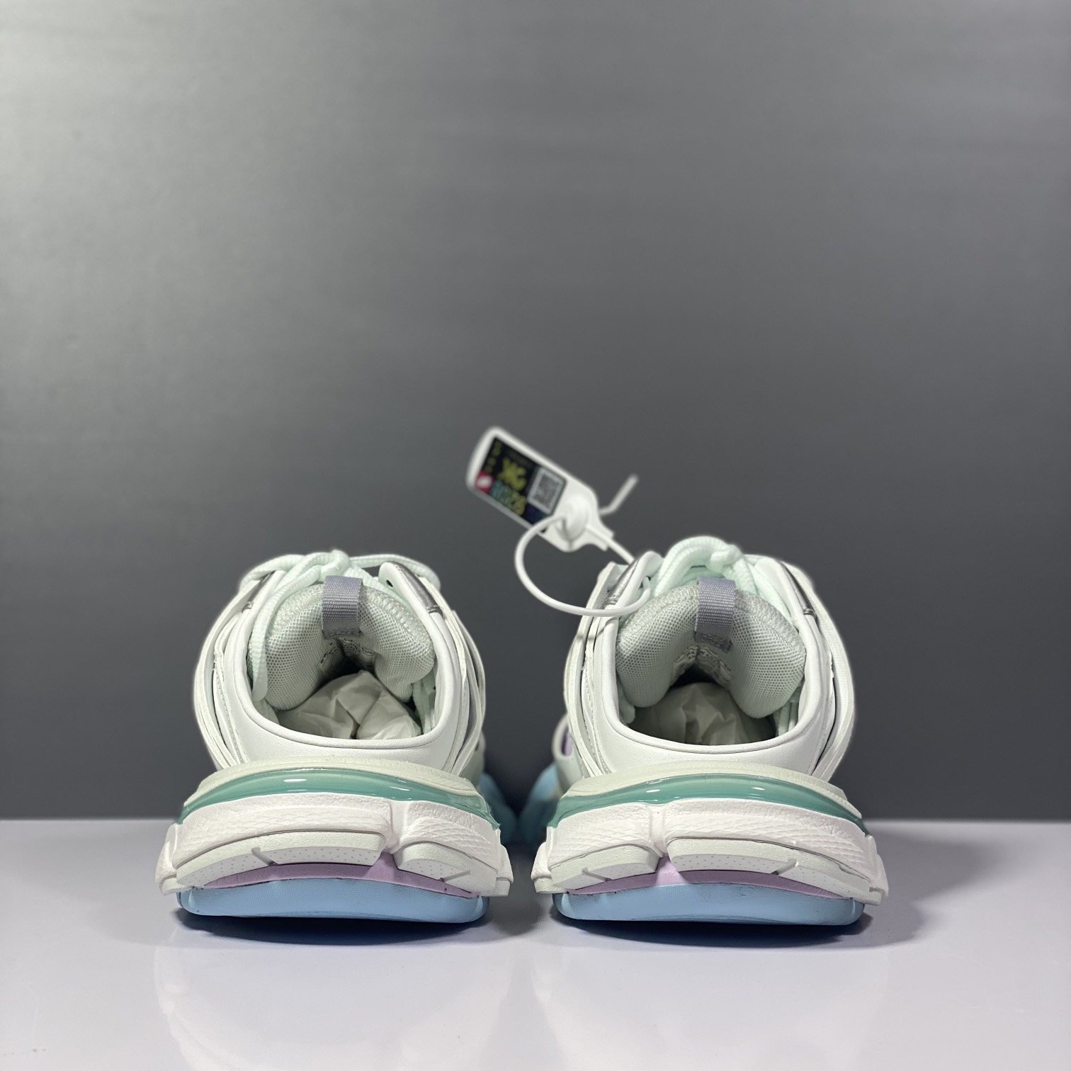 Balenciaga Track Mule In White, Light Blue And Light Pink Mesh And Nylon - FashionPlug
