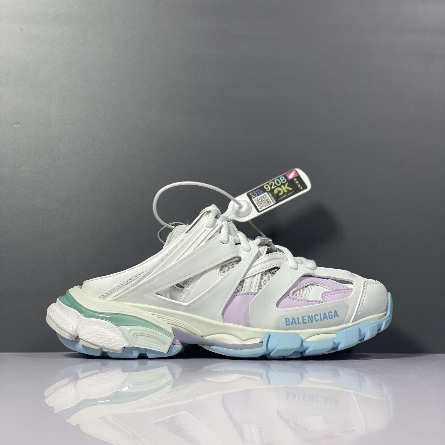 Balenciaga Track Mule In White, Light Blue And Light Pink Mesh And Nylon - FashionPlug