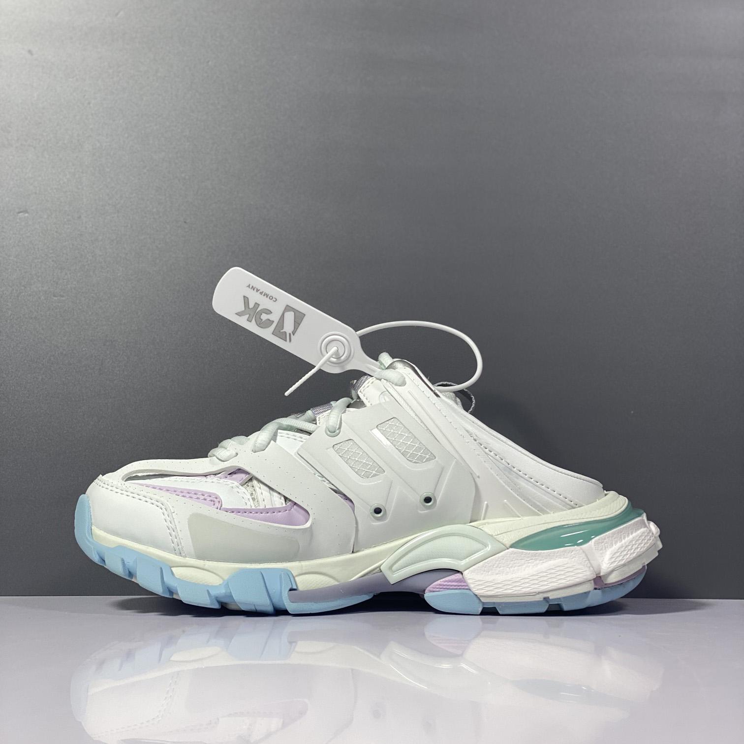 Balenciaga Track Mule In White, Light Blue And Light Pink Mesh And Nylon - FashionPlug