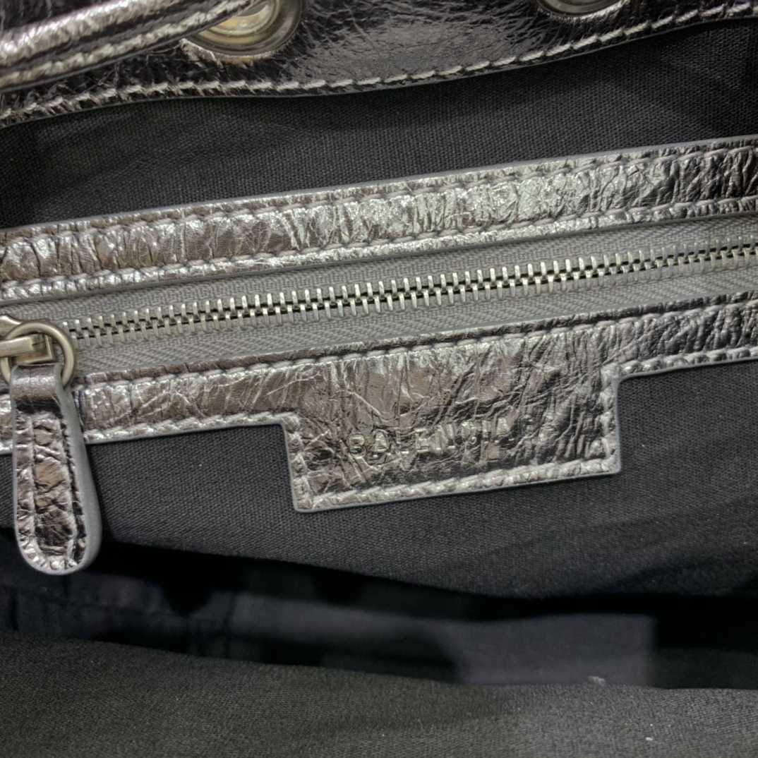 Balenciaga Le Cagole XS Bucket Bag In Silver Metallized Arena Lambskin, Aged-Silver Hardware With White Rhinestones(15-19.8-17.8cm) - FashionPlug