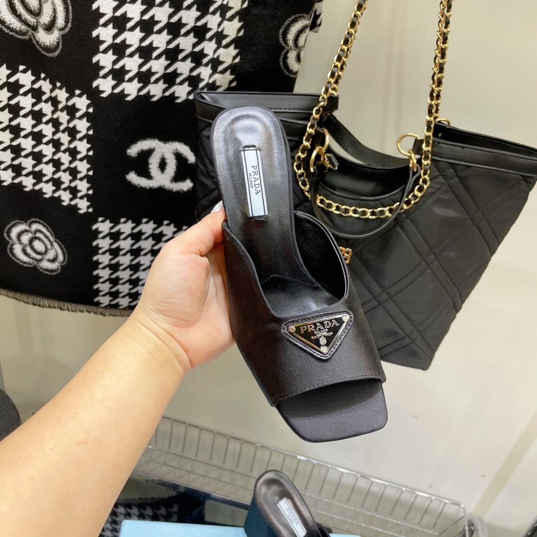 Prada High-Heeled Satin Slides - FashionPlug