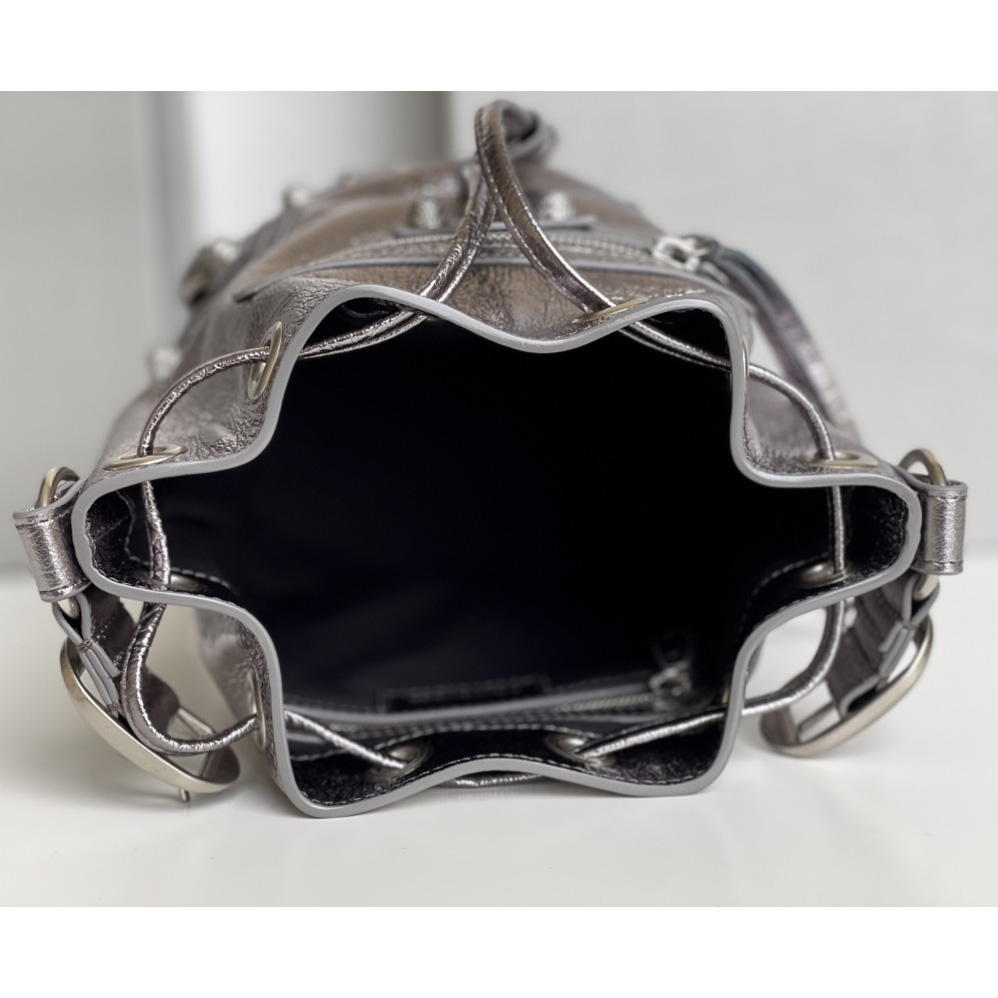 Balenciaga Le Cagole XS Bucket Bag Metallized With Rhinestones - FashionPlug