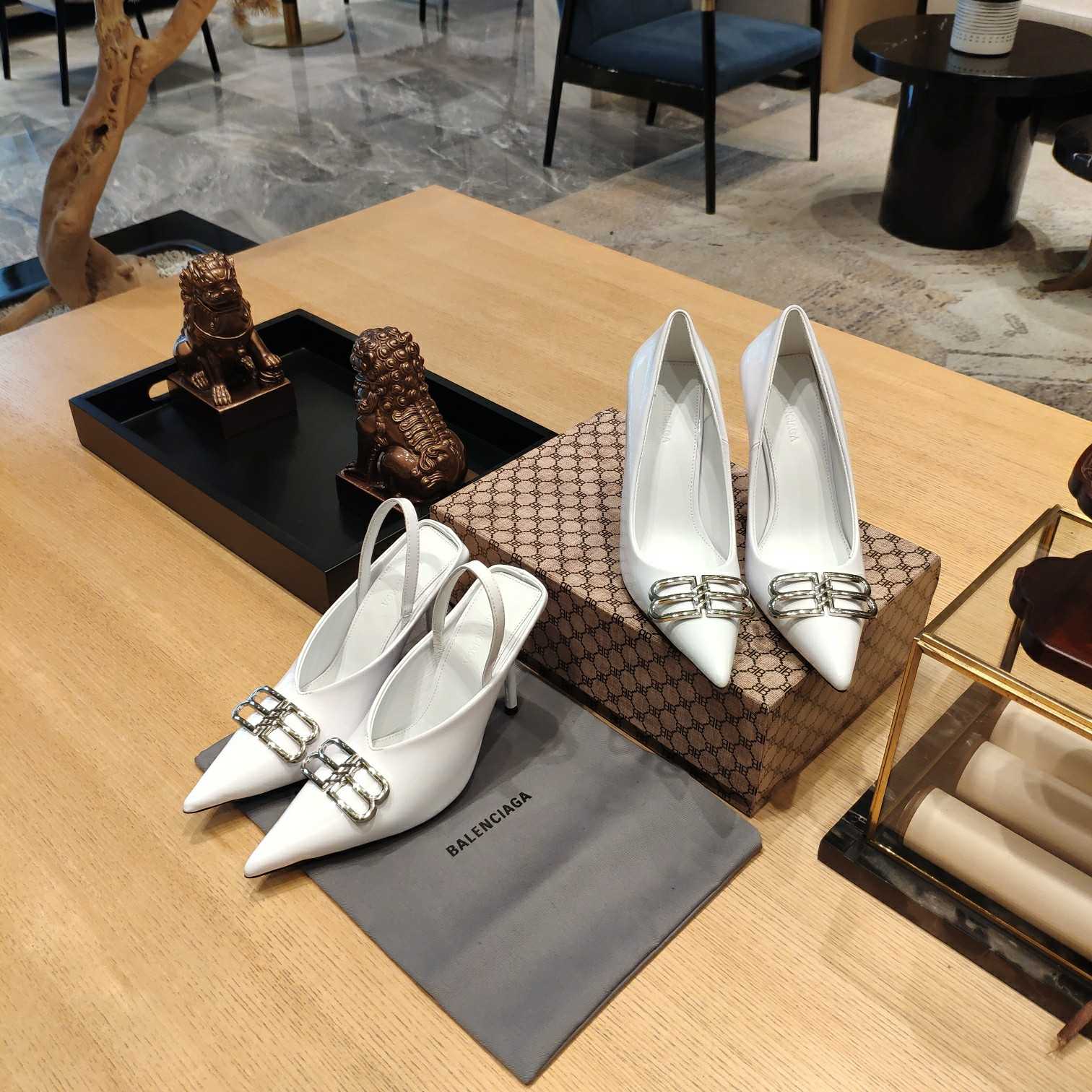 Balenciaga BB Leather Pumps - FashionPlug