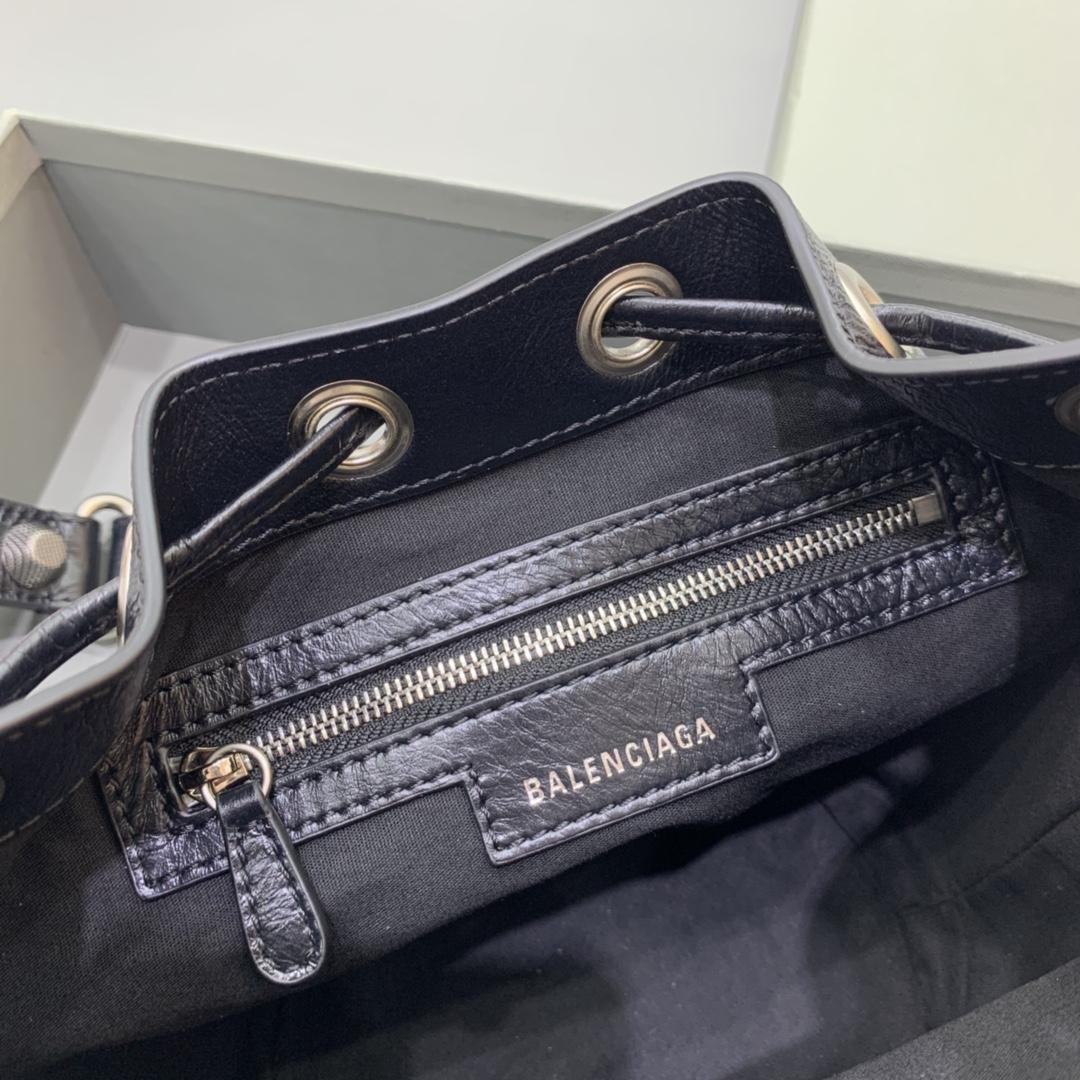 Balenciaga Le Cagole XS Bucket Bag In Black Arena Lambskin, Aged-Silver Hardware(15-19.8-17.8cm) - FashionPlug