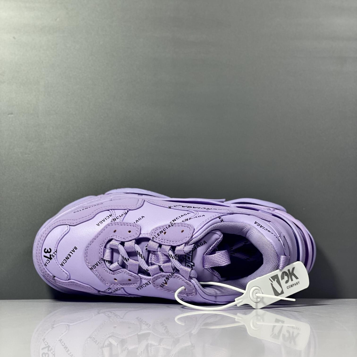 Balenciaga Triple S Sneaker Allover Logo In Light Purple And Black Technical Material - FashionPlug
