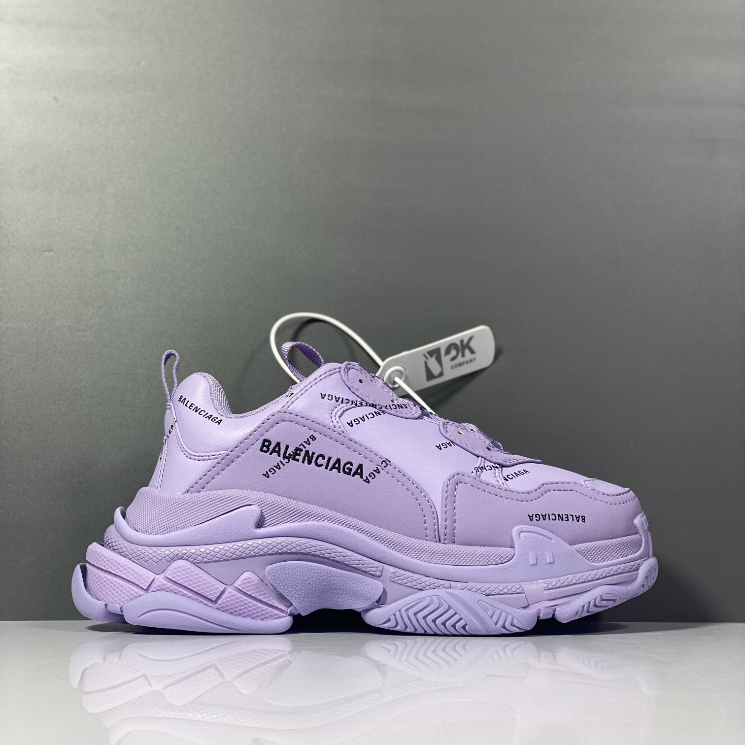 Balenciaga Triple S Sneaker Allover Logo In Light Purple And Black Technical Material - FashionPlug