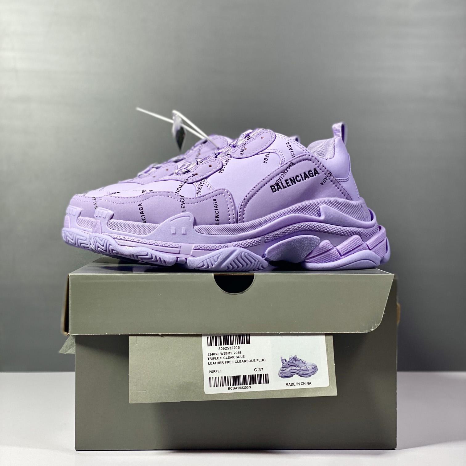 Balenciaga Triple S Sneaker Allover Logo In Light Purple And Black Technical Material - FashionPlug