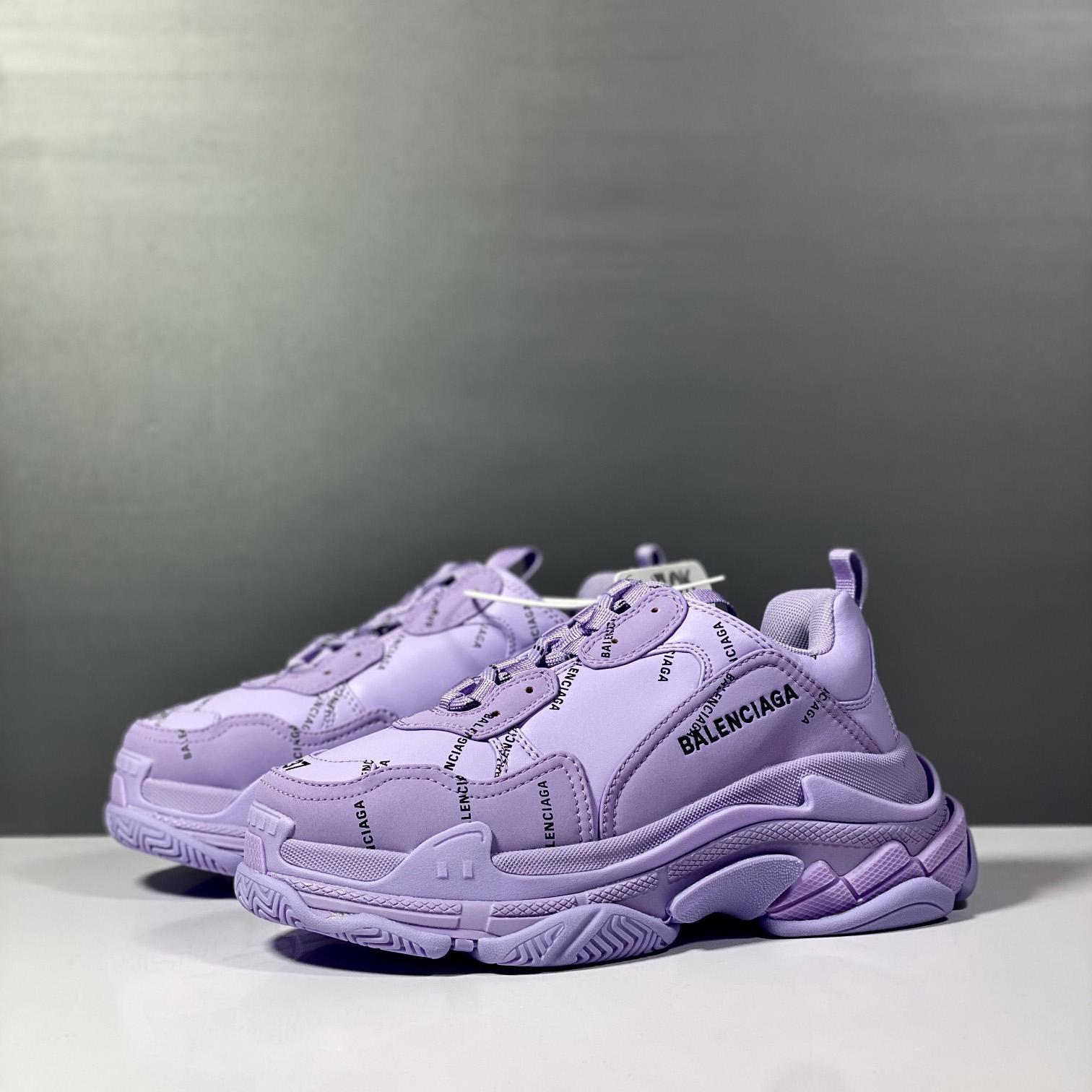 Balenciaga Triple S Sneaker Allover Logo In Light Purple And Black Technical Material - FashionPlug
