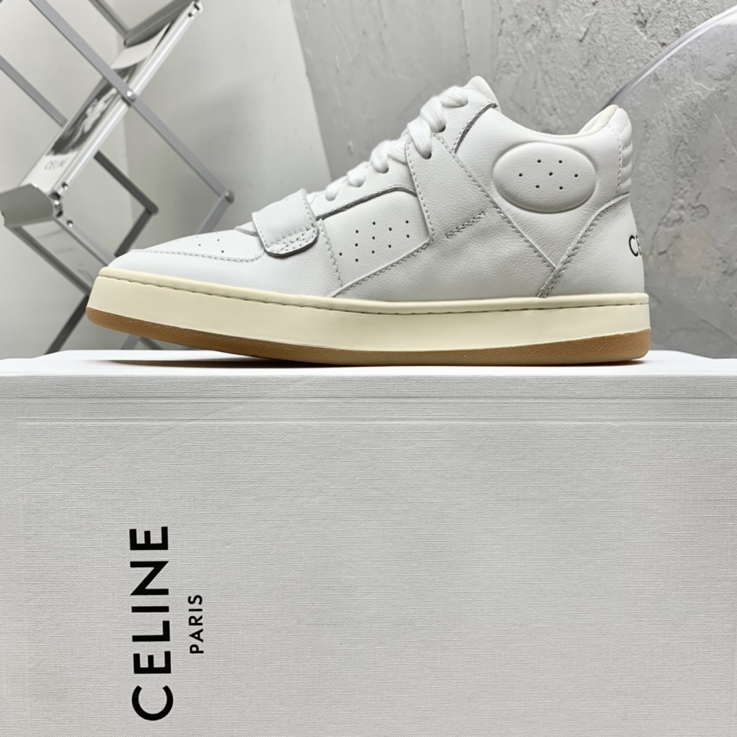 Celine CT-02 Mid Sneaker With Velcro In Calfskin - FashionPlug