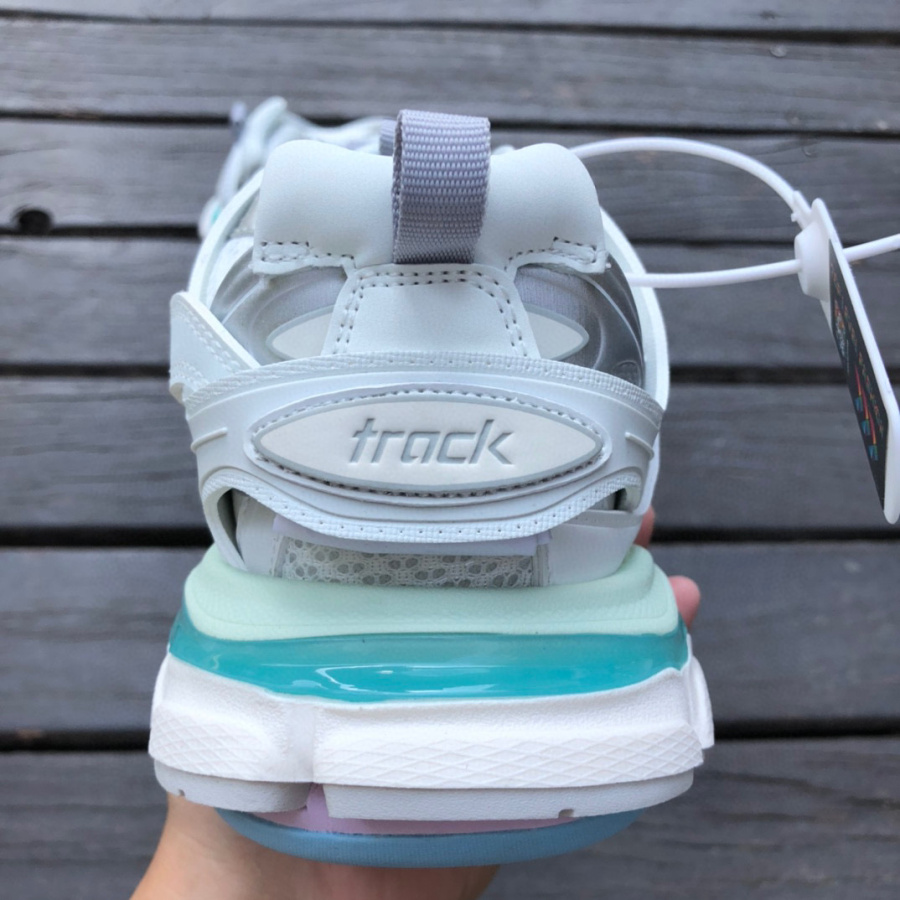 Balenciaga Track Sneaker In White And Pastel Mesh And Nylon - FashionPlug