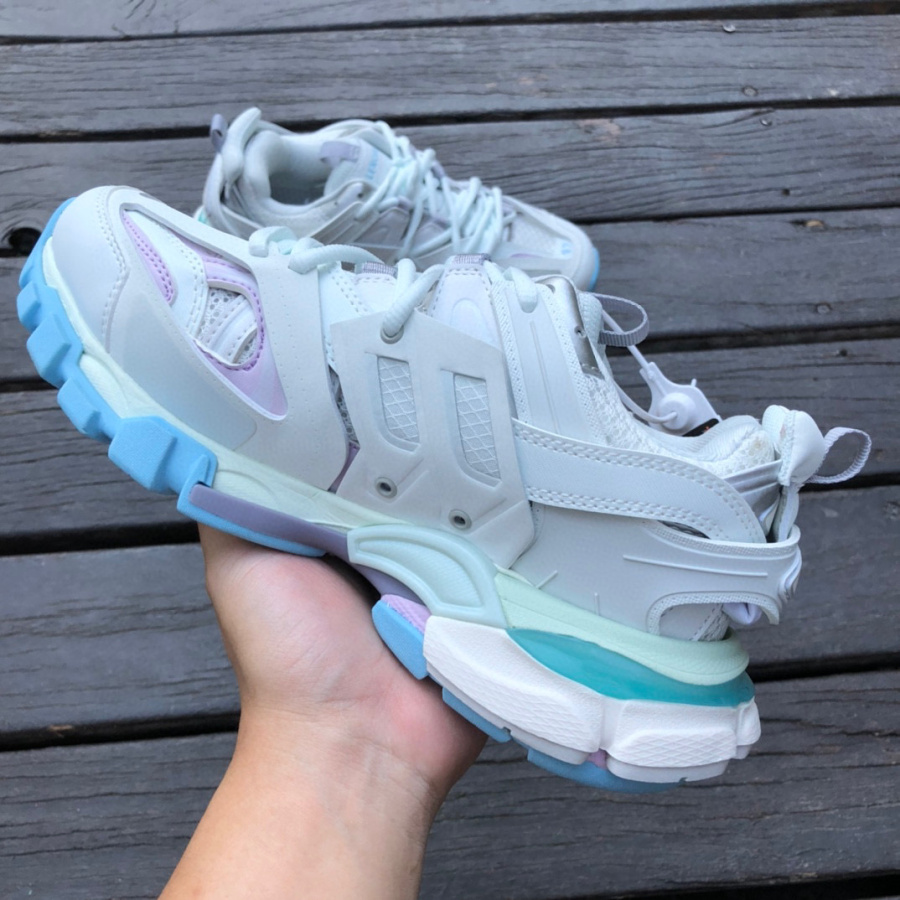 Balenciaga Track Sneaker In White And Pastel Mesh And Nylon - FashionPlug
