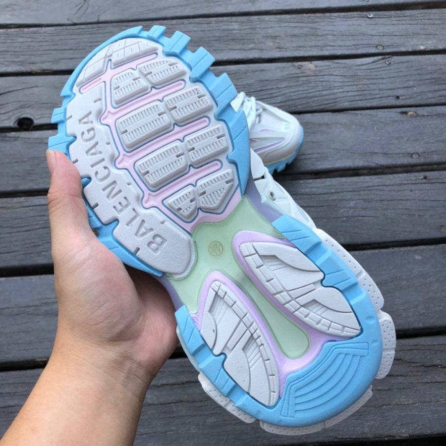 Balenciaga Track Sneaker In White And Pastel Mesh And Nylon - FashionPlug