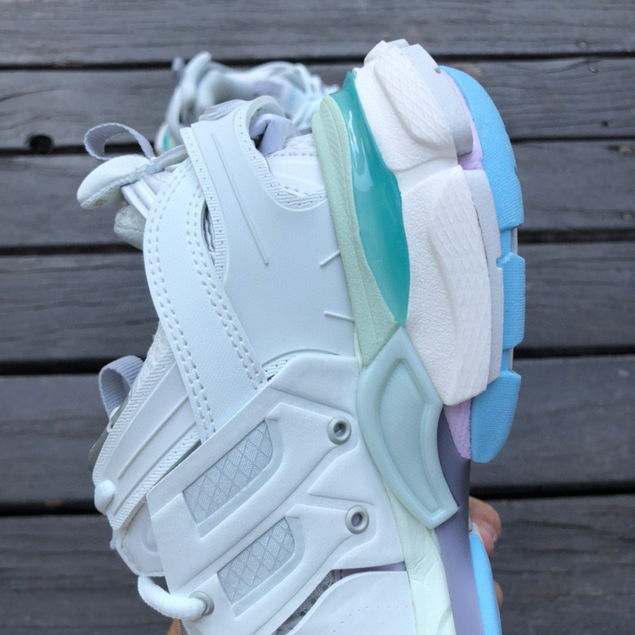 Balenciaga Track Sneaker In White And Pastel Mesh And Nylon - FashionPlug