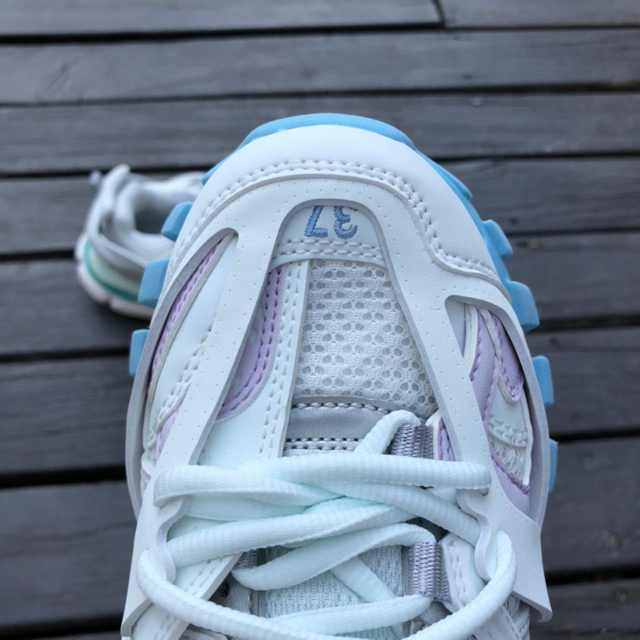 Balenciaga Track Sneaker In White And Pastel Mesh And Nylon - FashionPlug