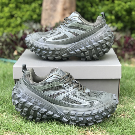 Balenciaga Defender Sneaker In Dark Green Mesh And Nylon - FashionPlug