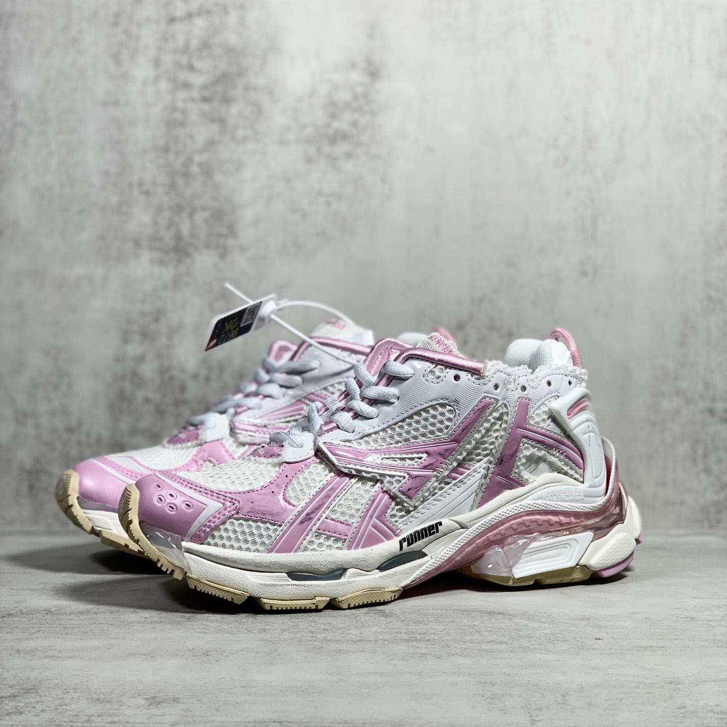 Balenciaga Runner Sneaker In White, Pink, Beige And Black Mesh And Nylon - FashionPlug