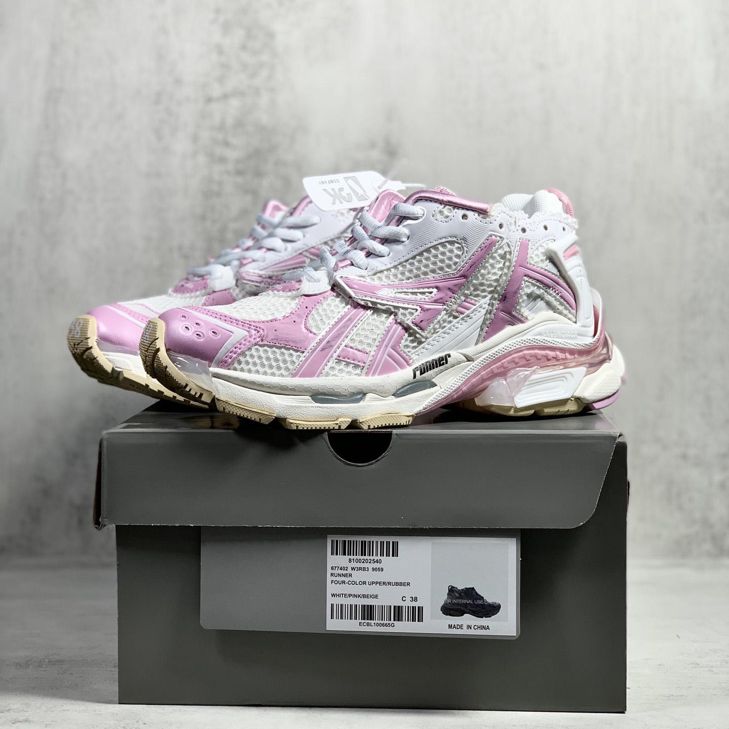 Balenciaga Runner Sneaker In White, Pink, Beige And Black Mesh And Nylon - FashionPlug