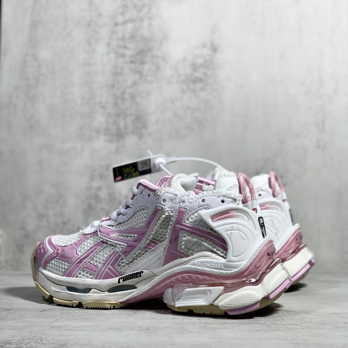 Balenciaga Runner Sneaker In White, Pink, Beige And Black Mesh And Nylon - FashionPlug