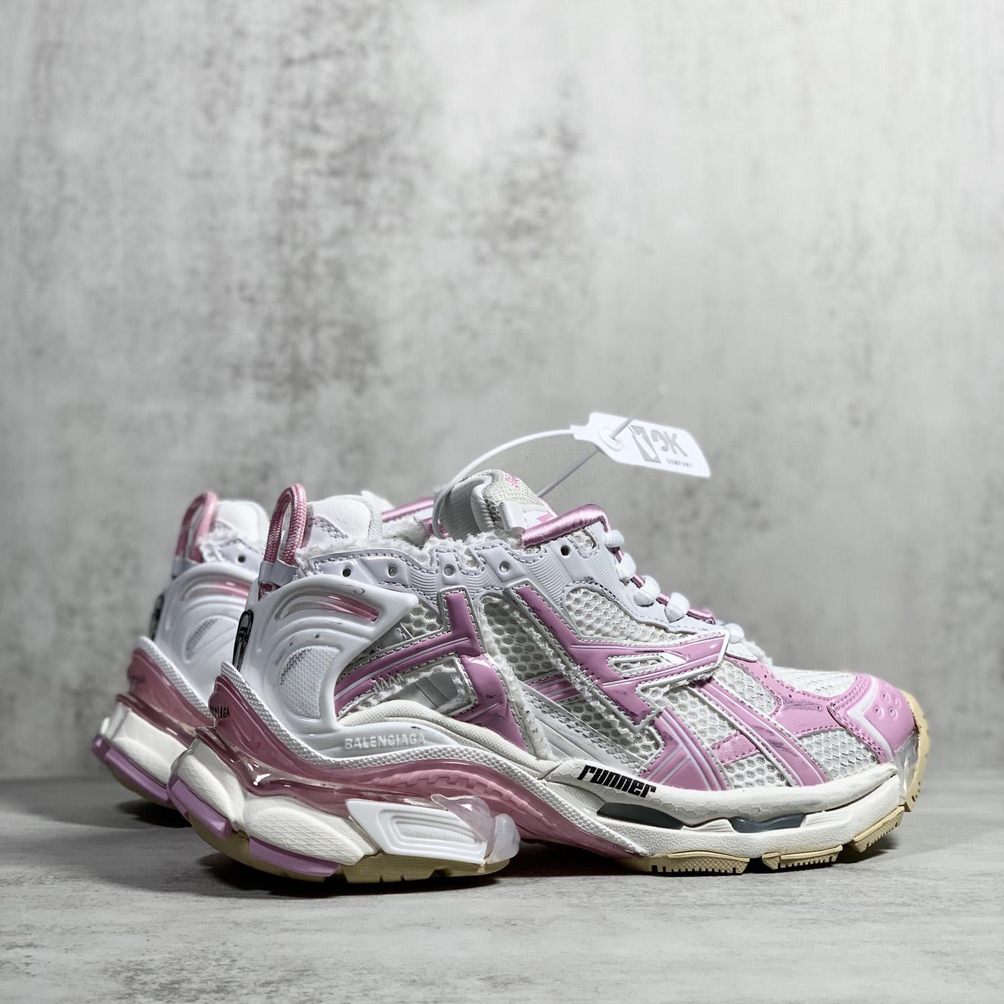 Balenciaga Runner Sneaker In White, Pink, Beige And Black Mesh And Nylon - FashionPlug