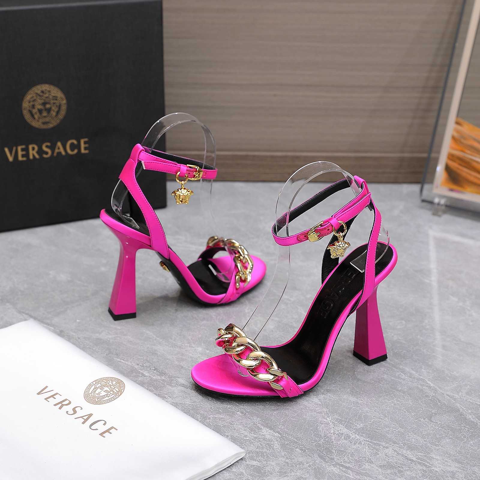 Versace Medusa Chain High Heel Sandals - FashionPlug
