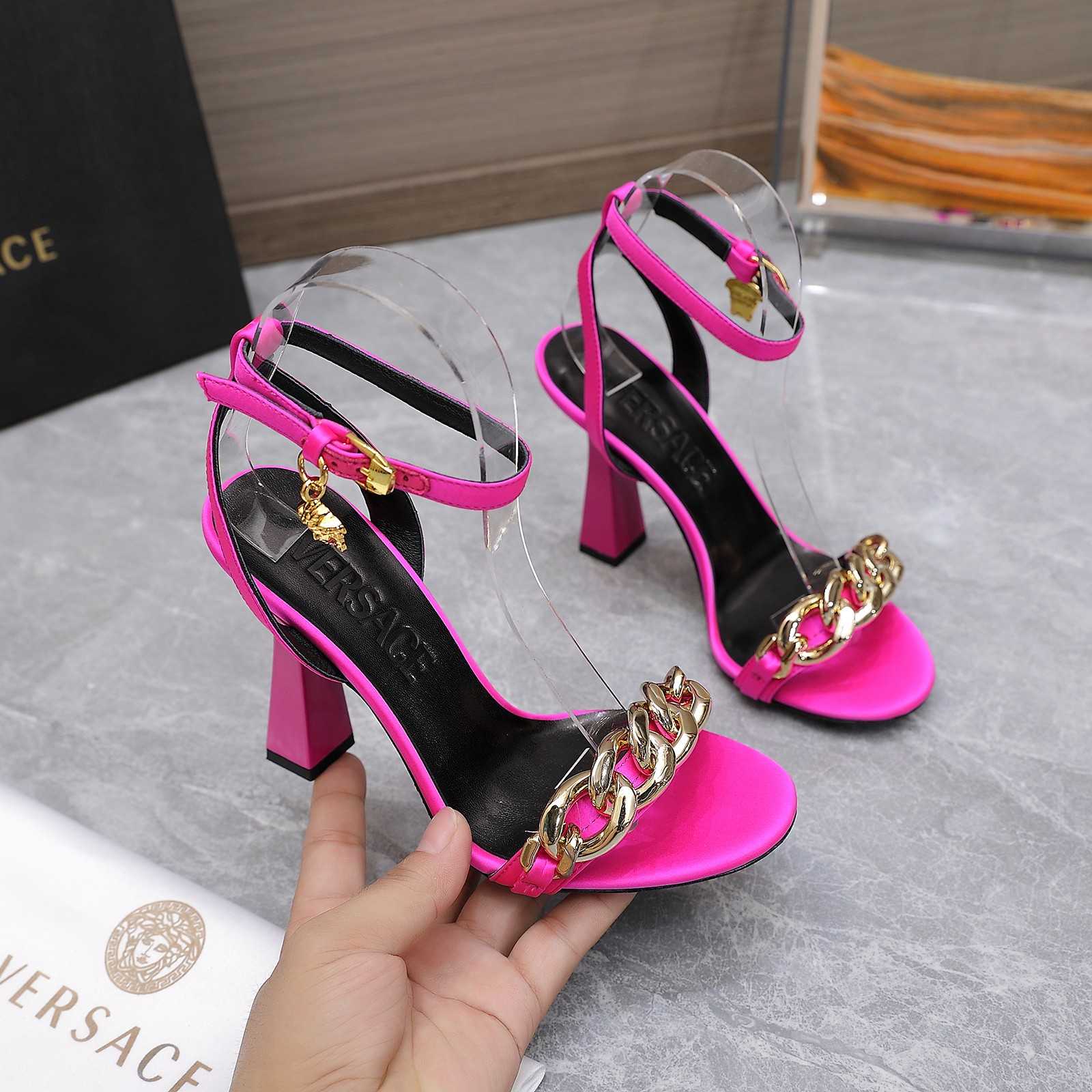 Versace Medusa Chain High Heel Sandals - FashionPlug
