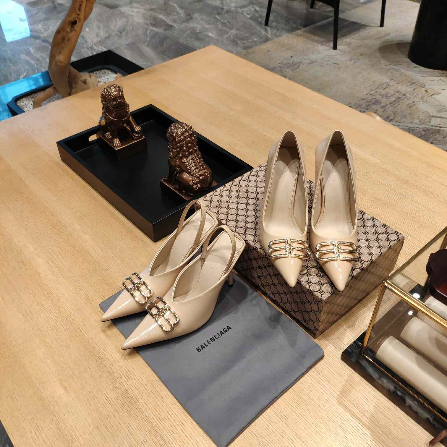 Balenciaga BB Leather Pumps - FashionPlug