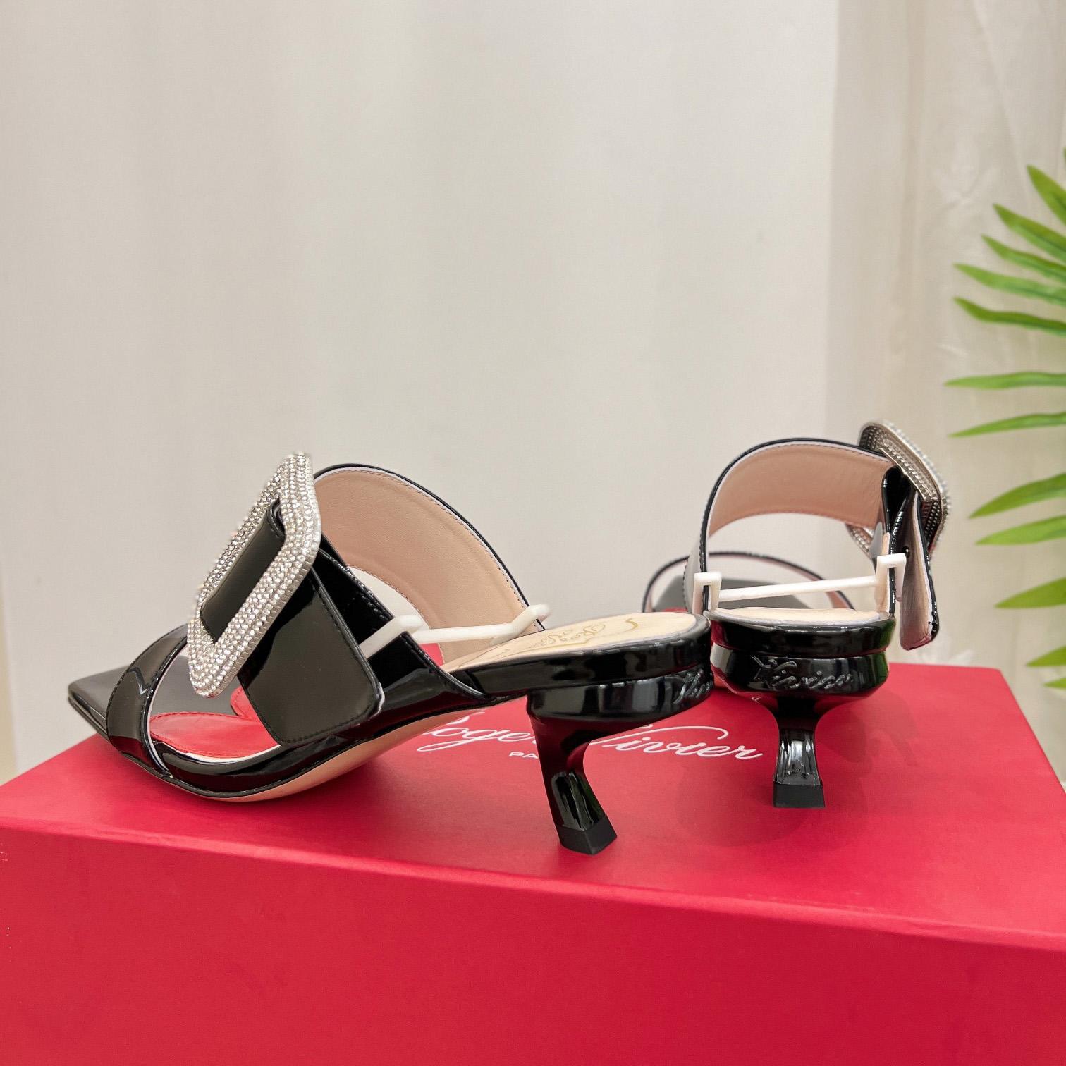 Roger Vivier Viv' Choc Side Strass Buckle Mules In Leather - FashionPlug