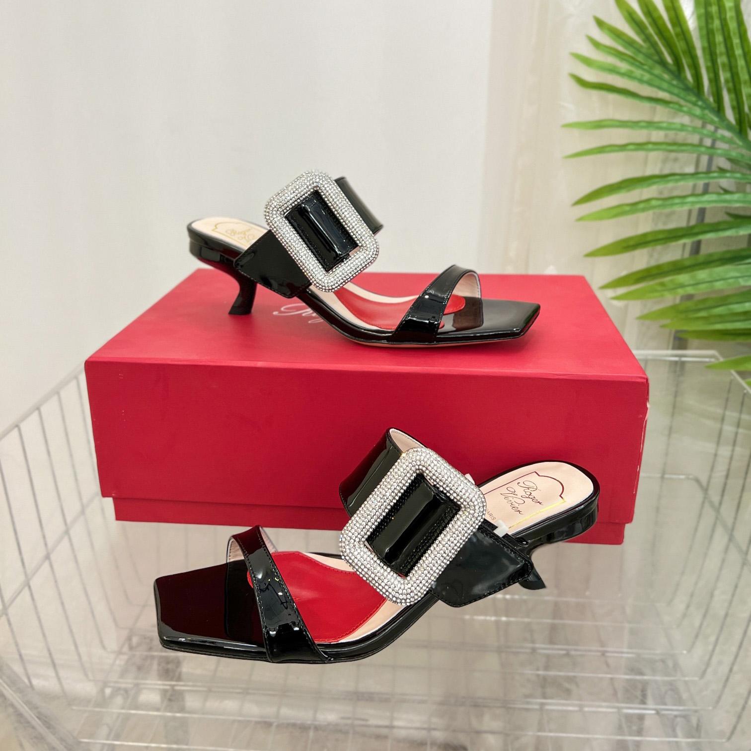 Roger Vivier Viv' Choc Side Strass Buckle Mules In Leather - FashionPlug