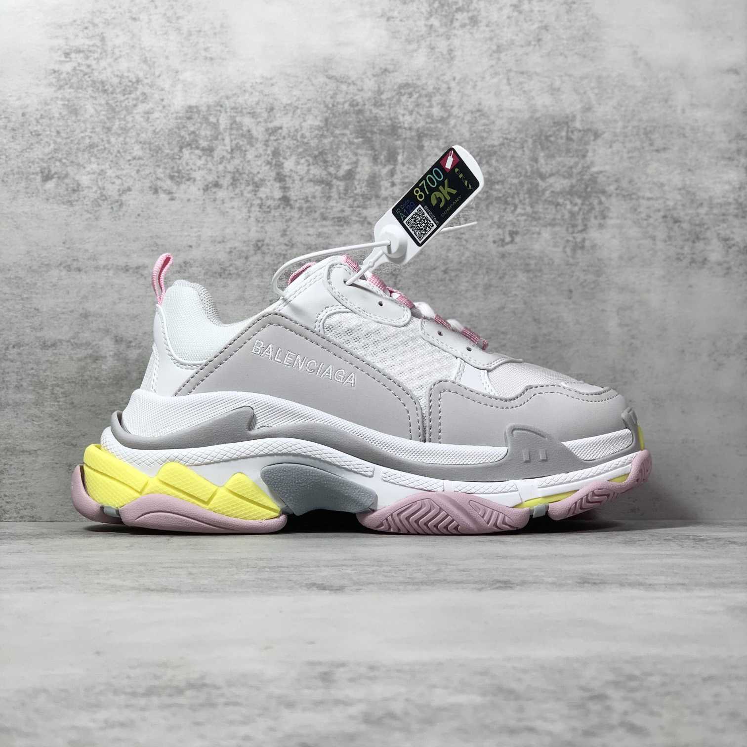 Balenciaga Triple S Sneaker In Grey, White, Light Yellow, Light Pink And Light Nlue Double Foam And Mesh - FashionPlug