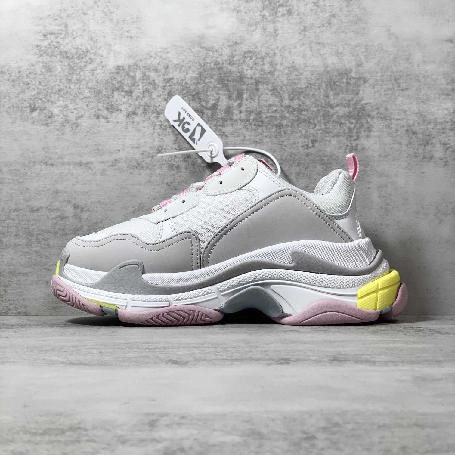 Balenciaga Triple S Sneaker In Grey, White, Light Yellow, Light Pink And Light Nlue Double Foam And Mesh - FashionPlug