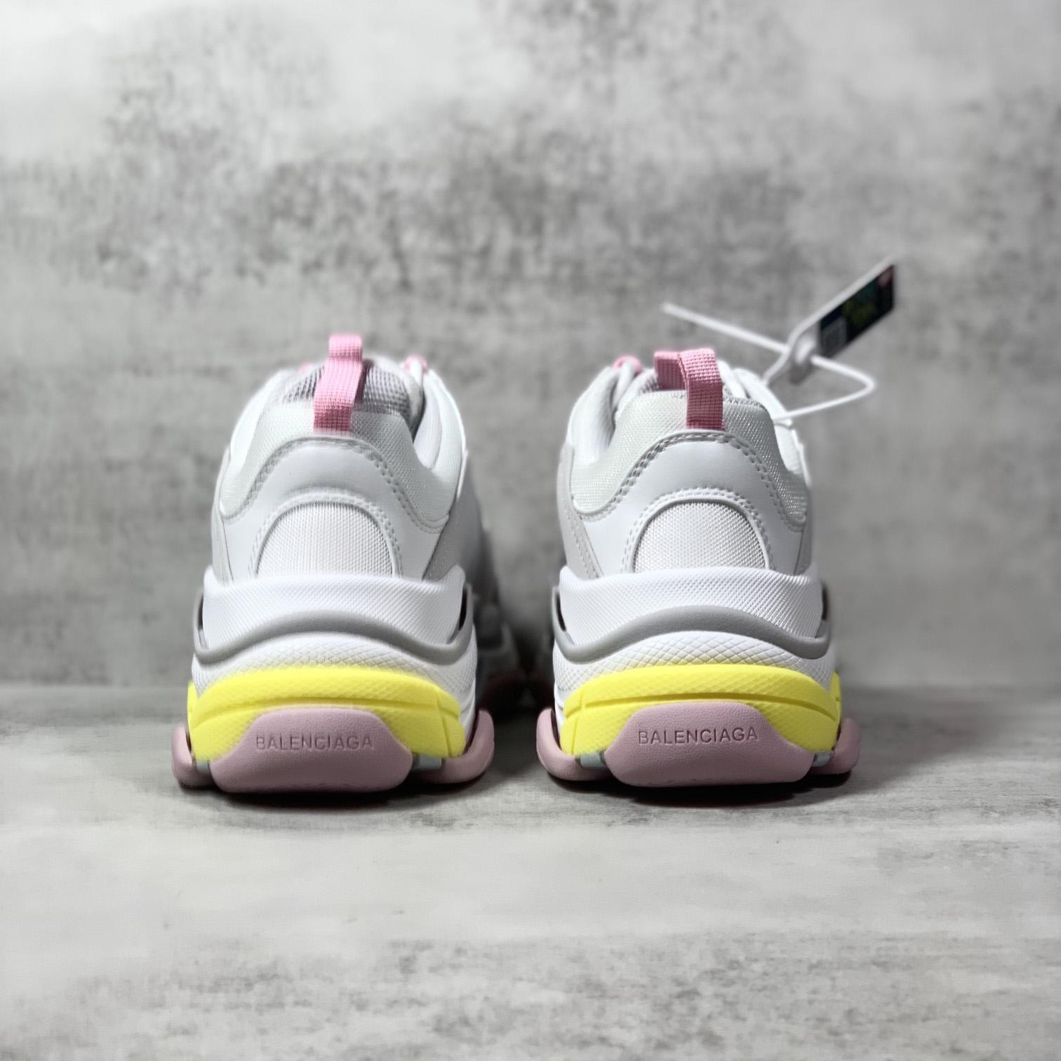 Balenciaga Triple S Sneaker In Grey, White, Light Yellow, Light Pink And Light Nlue Double Foam And Mesh - FashionPlug