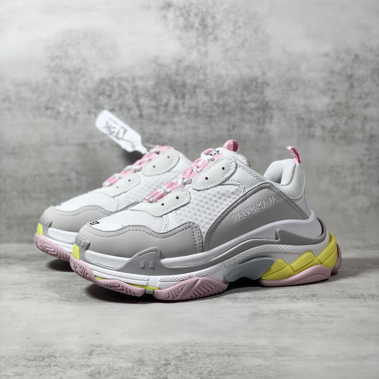 Balenciaga Triple S Sneaker In Grey, White, Light Yellow, Light Pink And Light Nlue Double Foam And Mesh - FashionPlug