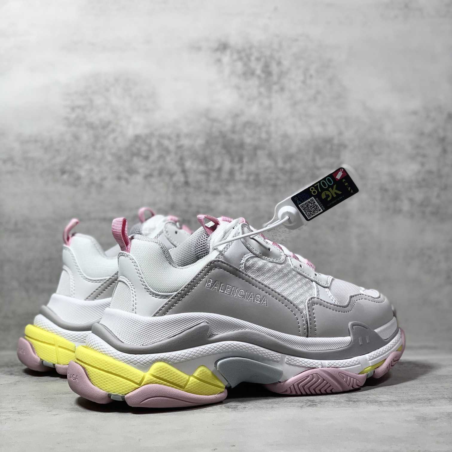Balenciaga Triple S Sneaker In Grey, White, Light Yellow, Light Pink And Light Nlue Double Foam And Mesh - FashionPlug